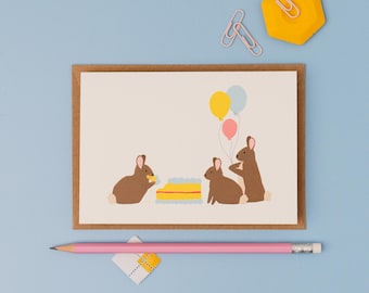 Bunny rabbit birthday party card