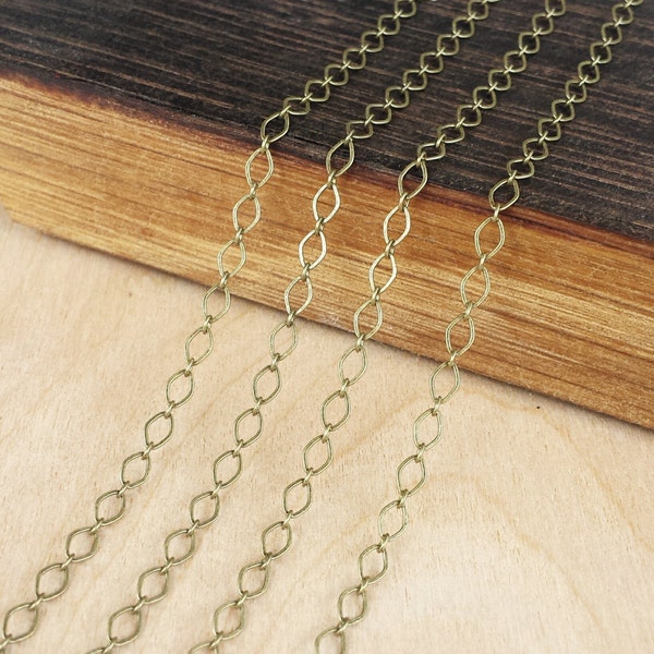 Antique Brass 4x3mm Flat Oval Chain - Bulk Chain - 5 feet, 10 feet, 25 feet or 50 feet - Antique Brass Finish - Soldered Links - Nickel Free