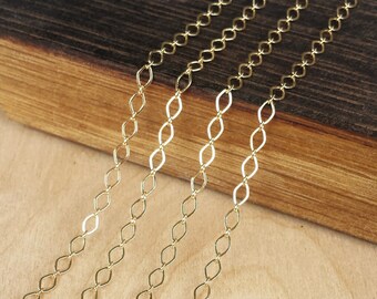 Gold 4x3mm Flat Oval Chain - Bulk Chain - 5 feet, 10 feet, 25 feet, or 50 feet - Shiny Gold Finish - Soldered Links - Nickel Free