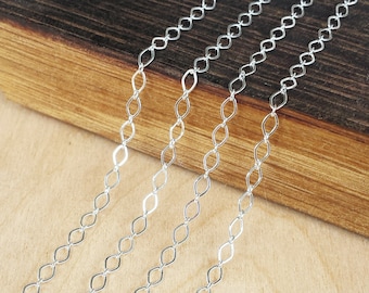 Silver 4x3mm Flat Oval Chain - Bulk Chain: 5, 10, 25, or 50 feet - Shiny Silver Finish - Soldered Links - Nickel Free