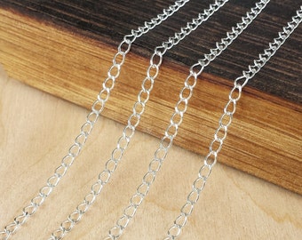 Silver 4x3mm Curb Chain - Bulk Chain, 5 feet, 10 feet, 25 feet, or 50 feet - Shiny Silver Finish - Soldered Links - Nickel Free