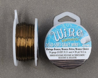24 gauge Vintage Bronze Plated Craft Wire > 20 yards or Bulk 200 ft - 24 GA, Non-Tarnish Antique Brass, Beadsmith, Copper Core