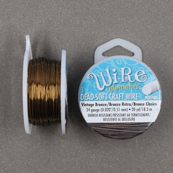 24 gauge Vintage Bronze Plated Craft Wire > 20 yards or Bulk 200 ft - 24 GA, Non-Tarnish Antique Brass, Beadsmith, Copper Core