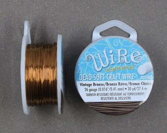 26 gauge Vintage Bronze Plated Craft Wire > 30 yards or Bulk 300 ft - 26 GA, Non-Tarnish Antique Brass, Beadsmith, Copper Core