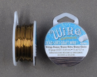 22 gauge Vintage Bronze Plated Craft Wire > 15 yards or Bulk 125 ft - 22 GA, Non-Tarnish Antique Brass, Beadsmith, Copper Core