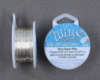 24 gauge Silver Plated Craft Wire >> 10 yards or Bulk 200 feet - 24 GA, Tarnish-Resistant Silver, Beadsmith Wire Elements, Copper Core Wire