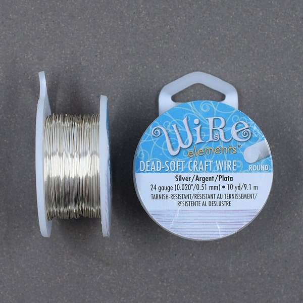 24 gauge Silver Plated Craft Wire >> 10 yards or Bulk 200 feet - 24 GA, Tarnish-Resistant Silver, Beadsmith Wire Elements, Copper Core Wire