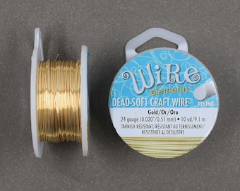 24 gauge Gold Plated Craft Wire >> 10 yards or 200 feet - 24 GA, Tarnish-Resistant Gold, Beadsmith Wire Elements, Copper Core Wire