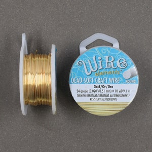 24 gauge Gold Plated Craft Wire &gt;&gt; 10 yards or 200 feet - 24 GA, Tarnish-Resistant Gold, Beadsmith Wire Elements, Copper Core Wire