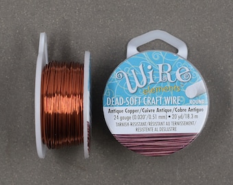 24 gauge Antique Copper Plated Craft Wire >> 20 yards or Bulk 200 ft - 24 GA, Non-Tarnish Ant. Copper, Beadsmith, Copper Core