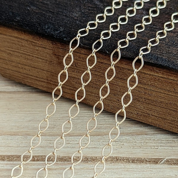 Satin Gold 4x3mm Flat Oval Chain - Bulk Chain - 5 feet, 10 feet, 25 feet, or 50 feet - Matte Gold Finish - Soldered Links - Nickel Free