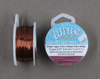 22 gauge Antique Copper Plated Craft Wire >> 15 yards or Bulk 125 ft - 22 GA, Non-Tarnish Ant. Copper, Beadsmith, Copper Core