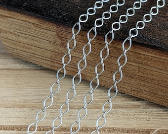 Antique Silver 4x3mm Flat Oval Chain - Bulk Chain: 5, 10, 25, or 50 feet - Matte Silver Finish - Soldered Links - Nickel Free
