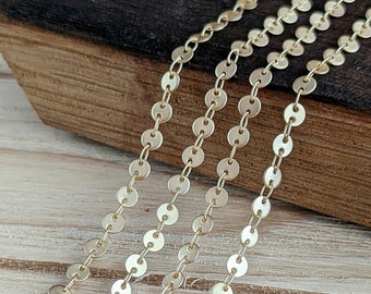 4mm Round Disc Chain - Satin Gold finish - Bulk Chain, 1 feet, 3 feet, 10 feet, or 25 feet - Sequin Chain, Soldered Links - Nickel Free