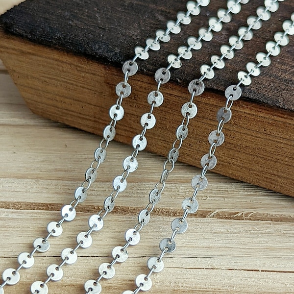 4mm Round Disc Chain - Antique Silver finish - Bulk Chain, 1 feet, 3 feet, 10 feet, or 25 feet - Sequin Chain, Soldered Links - Nickel Free