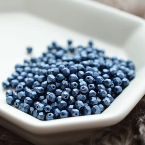 4mm Czech Fire Polished Beads &gt;&gt; Alabaster Pastel Montana Blue &gt;&gt; 50, 100 or 250 pcs - Glass, Faceted, Round