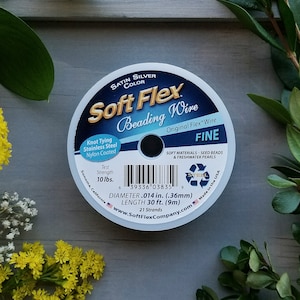 Feiner SoftFlex Perlendraht &gt; Satin Silber, .014 Durchmesser, 30, 30, 30 m - Nylonummantelter Edelstahldraht, hohe Qualität, hergestellt in den USA