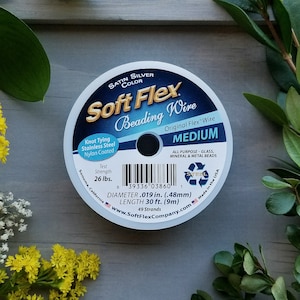 Mittlerer SoftFlex Schmuckdraht &gt;&gt; Satin Silber, .019 Durchmesser, 10, 30 oder 100 ft - Nylonummantelter Edelstahldraht, Hohe Qualität, Made in den USA