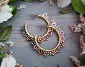 Cherry Blossom Woven Lacy Hoop Earrings in Gold Pink, Blush, Rose Gold, Champagne, Gray Seed Beads Beaded