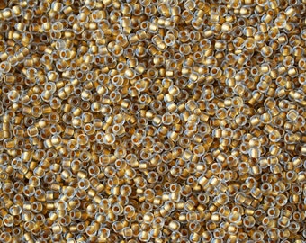 11/0 Gold-Lined Frosted Crystal #989F - Size 11 Toho Round Seed Beads - 23 gram tube - 11/0 seed beads TR-11-989F