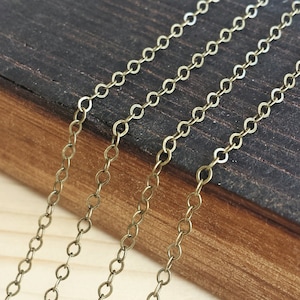 Antique Brass 2x1mm Flat Cable Chain - Bulk Chain: 5, 10, 25, or 50 feet - Dark Brass Finish - Soldered Links - Nickel Free