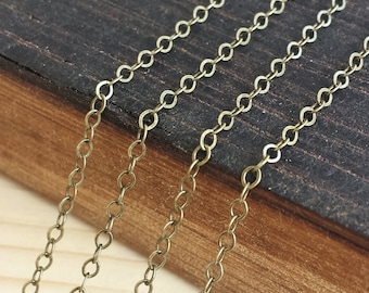 Antique Brass 2x1mm Flat Cable Chain - Bulk Chain, 5 feet, 10 feet, 25 feet, or 50 feet - Dark Brass Finish - Soldered Links - Nickel Free