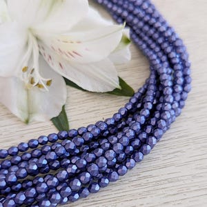 4mm Czech Fire Polished Beads - Saturated Metallic Ultra Violet - 1, 2 or 5 Strands (50, 100 or 250 pcs) Designer Glass, Faceted, Round