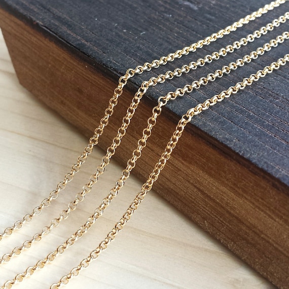 Gold 2mm Rolo Chain - Bulk Chain: 5, 10, 25, or 50 feet - Shiny Gold Plated - Soldered Links - Nickel Free