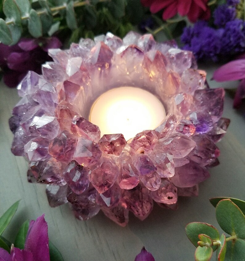 Amethyst Crystal Candle Holder Natural Amethyst Etsy
