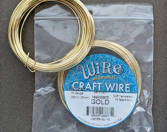 16 gauge Gold Plated Craft Wire - 5 yards - 15 feet, 16 GA, Tarnish-Resistant Gold, Beadsmith, Copper Core Wire