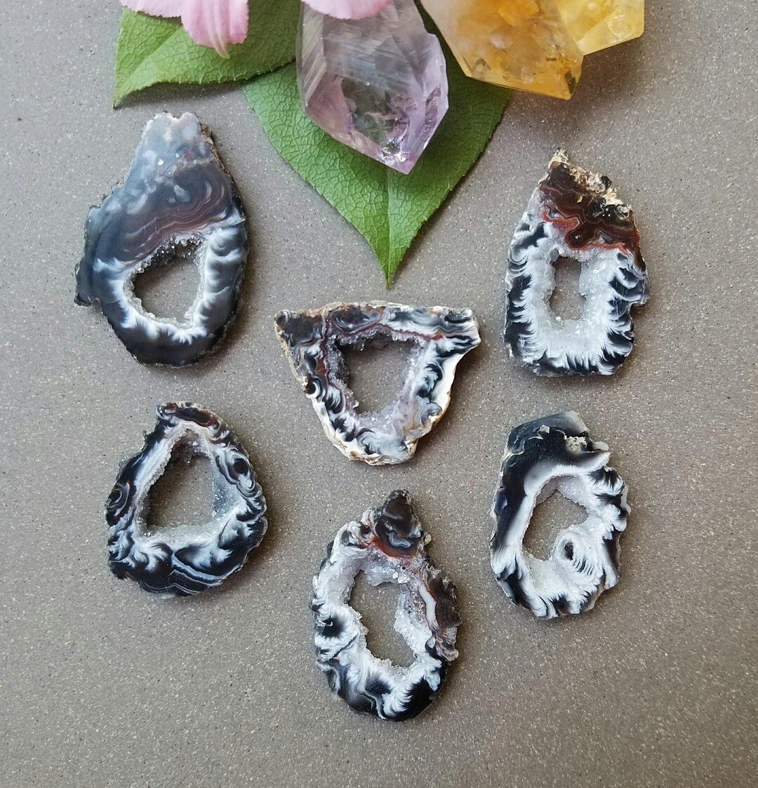 Natural Oco Geode Slice 1 Piece You Pick Black White And Gray 