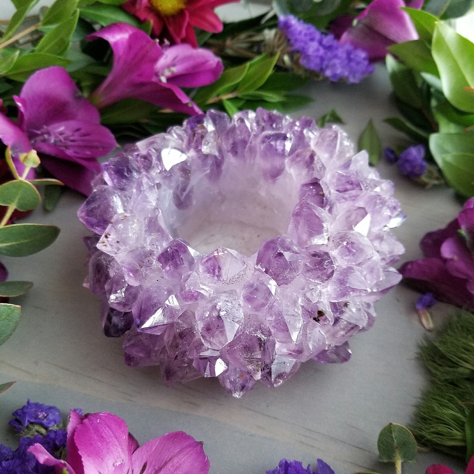 Amethyst Crystal Candle Holder Natural Amethyst Etsy