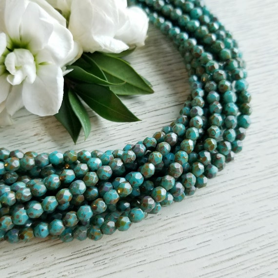 50 4mm Czech Glass Firepolish Beads Opaque Blue