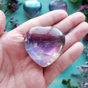 Titanium Quartz Heart 1 piece Gemstone Palm Stones, Crystal Healing Puffed Heart, Rainbow, Purple and Blue, Crystal image 6