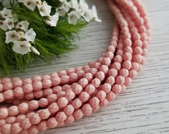 3mm Czech Fire Polished Beads >> Matte Saturated Peach >> 2 or 5 Strands (100 or 250 pcs) - Designer Glass, Faceted, Round, Pink