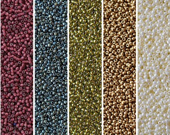 Cozy Christmas Color Palette Pack : 11/0 Seed Beads- 5 Colors - 2.5" Tubes (11g ea) - #2113, 512, 991, 4588, 122