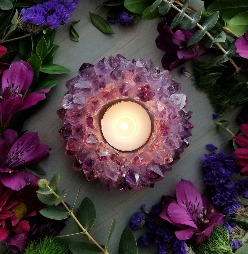 Amethyst Crystal Candle Holder Natural Amethyst Etsy