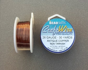 26 gauge Antique Copper Plated Craft Wire >> 30 yards or Bulk 300 ft - 26 GA, Non-Tarnish Ant. Copper, Beadsmith, Copper Core