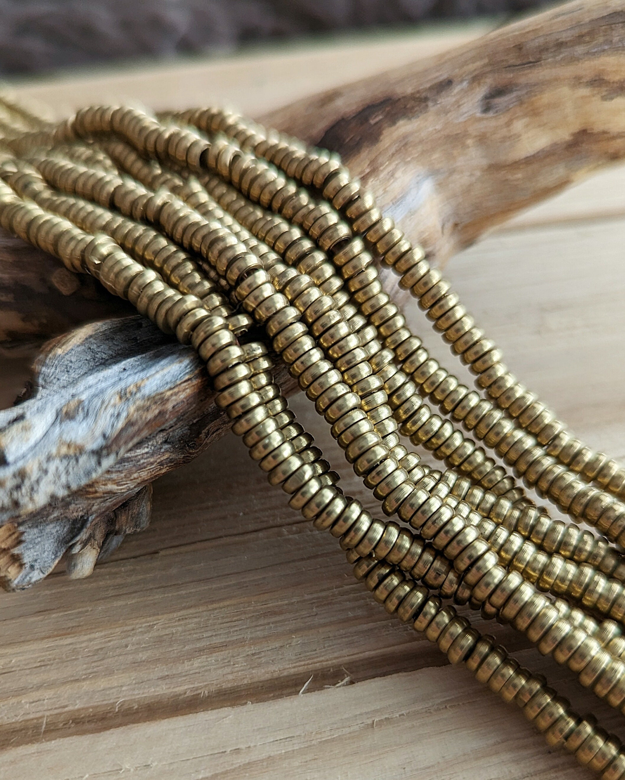Bronze Heishi Washer Bead Spacers, Mykonos Greek Beads, Organic