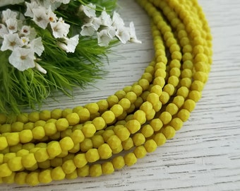 3mm Czech Fire Polished Beads >> Matte Saturated Chartreuse >> 2 or 5 Strands (100 or 250 pcs) - Glass, Faceted, Round, Yellow Green