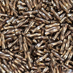 2.7mm x 12mm Twisted Bugle Beads - Metallic Dark Bronze - 10 grams - Miyuki Twisted Bugle Beads