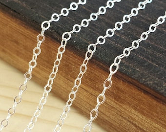 Silver 2x1mm Flat Cable Chain - Bulk Chain, 5 feet, 10 feet, 25 feet, 50 feet - Silver Plated - Soldered Links - Nickel Free