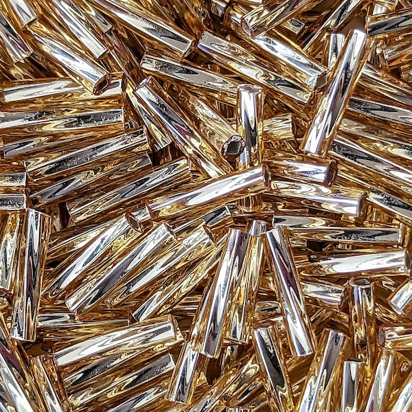 2.7mm x 12mm Twisted Bugle Beads - S/L Gold (Silver Lined Gold) - 10 grams - Miyuki Twisted Bugle Beads