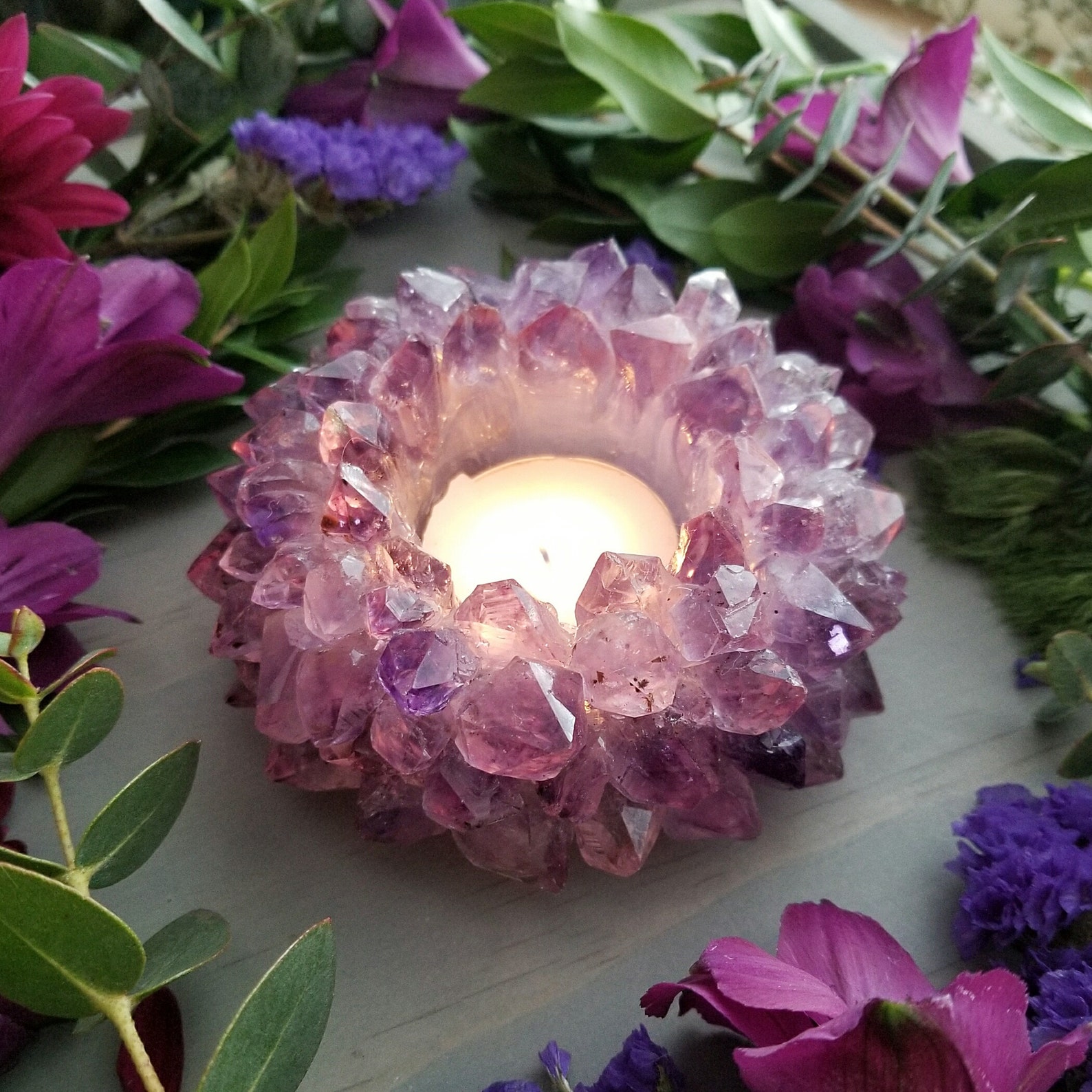 Amethyst Crystal Candle Holder Natural Amethyst Etsy