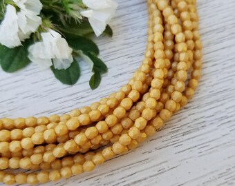 100 pcs - 3mm Czech Fire Polished Beads >> Pacifica - Ginger >> 2 or 5 Strands (Qty Disc.) - Designer Glass, Faceted, Round, Yellow