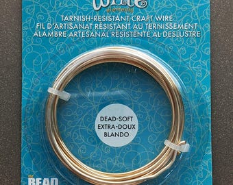 Filo per lavori artigianali placcato oro calibro 12 - 5 piedi, 12 GA, oro resistente all'ossidazione, Beadsmith, filo con anima in rame