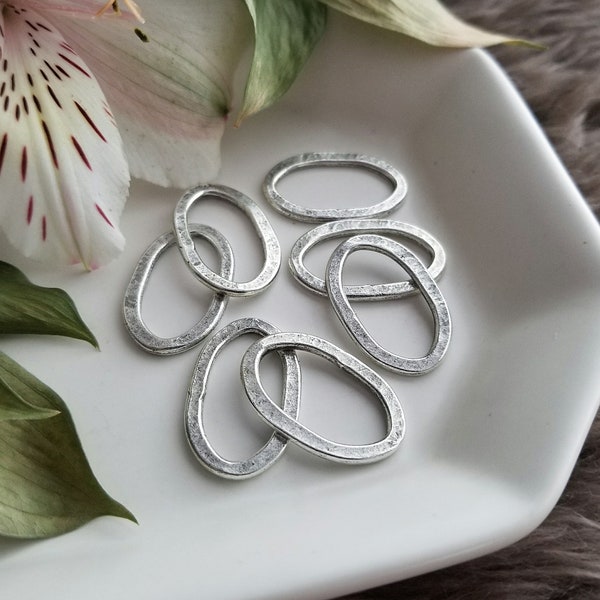 Medium Flat Oval Hoop - Antique Silver >> 2 pieces - 24 x 15mm - Open, Wire Oval Hoop, Fine Silver Plating, Lead-Free, American Made