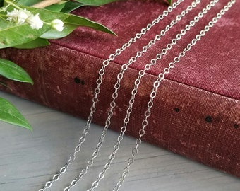 Antique Silver 2x1mm Flat Cable Chain - Bulk Chain, 5 feet, 10 feet, 25 feet, 50 feet - Matte Silver Plated - Soldered Links - Nickel Free