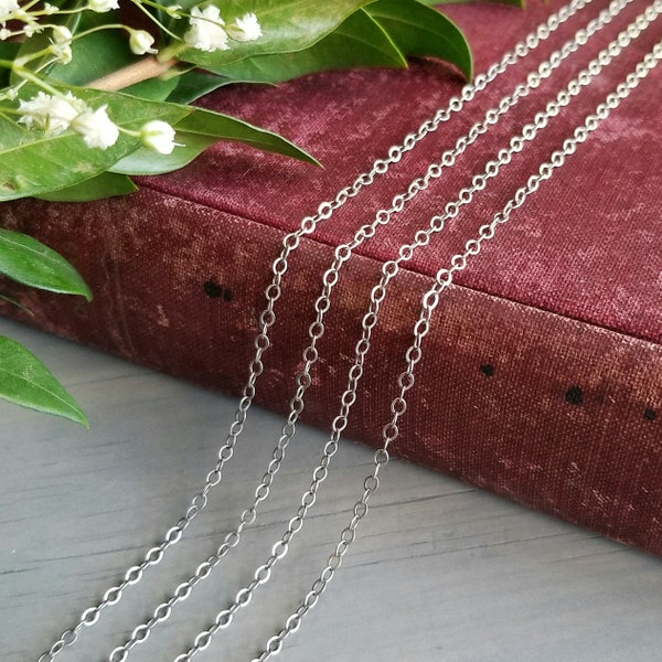 Antique Silver 2x1mm Flat Cable Chain - Bulk Chain, 5 feet, 10 feet, 25 feet, 50 feet - Matte Silver Plated - Soldered Links - Nickel Free