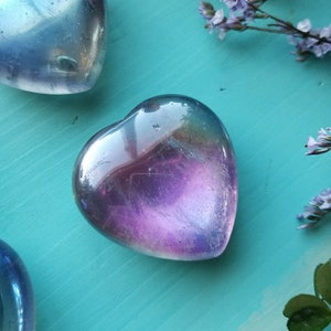 Titanium Quartz Heart 1 piece Gemstone Palm Stones, Crystal Healing Puffed Heart, Rainbow, Purple and Blue, Crystal image 3
